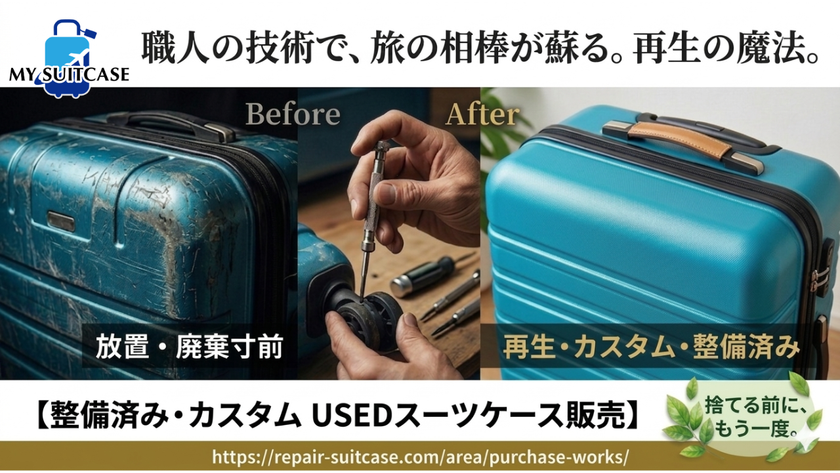 ≪MY SUITCASE≫
社会問題化する「放置スーツケース」をリペア技術で解決
整備済み・カスタムUSEDスーツケースの販売を開始