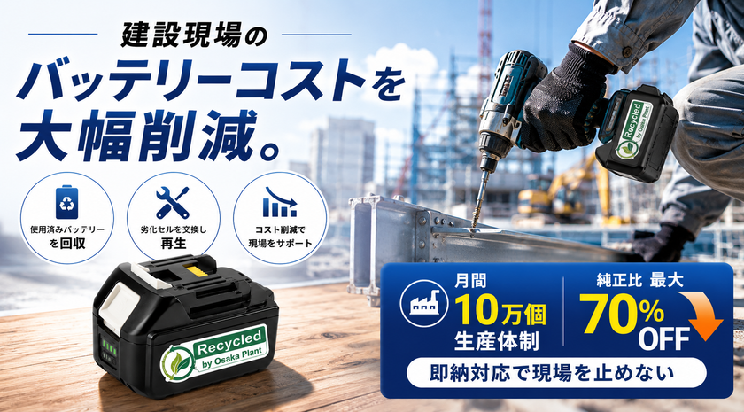 電動工具・DIY・ハンディクリーナー用バッテリー
最大70%OFFでコストを大幅削減
月間10万個の量産体制を確立