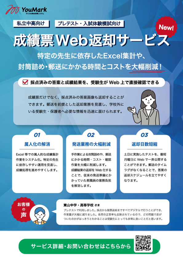 株式会社佑人社、私立中高のプレテスト・入試体験模試向け
「成績票Web返却サービス」の提供開始