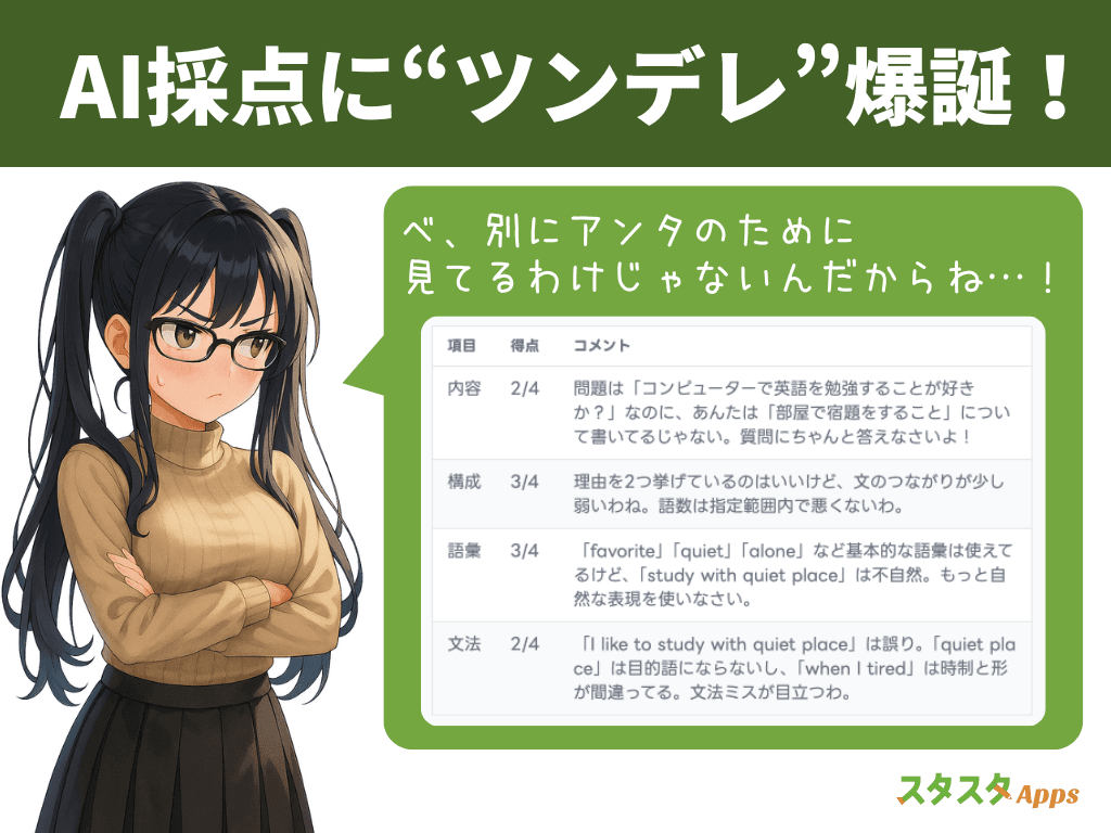 「べ、別にアンタのためじゃないんだからね!」 スタスタApps、AI採点に「ツンデレ家庭教師」実装