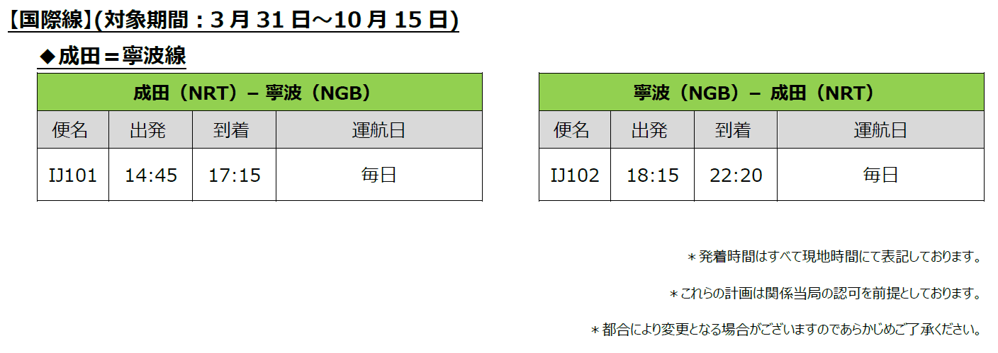 スプリング・ジャパン　2024年夏ダイヤ　寧波線の販売開始について