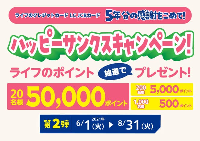 いつでもどこでも「LC JCBカード」のお支払いでエントリー！ 最大50,000ポイントが当たる「ハッピーサンクスキャンペーン」第2弾を実施