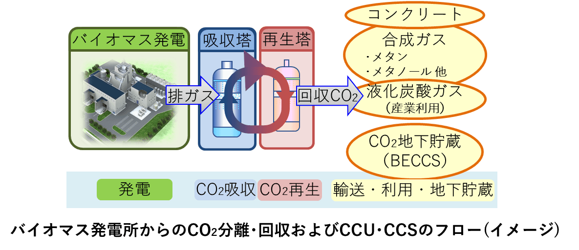 バイオマス発電施設における省エネルギー型CO2分離回収に関する調査を行います