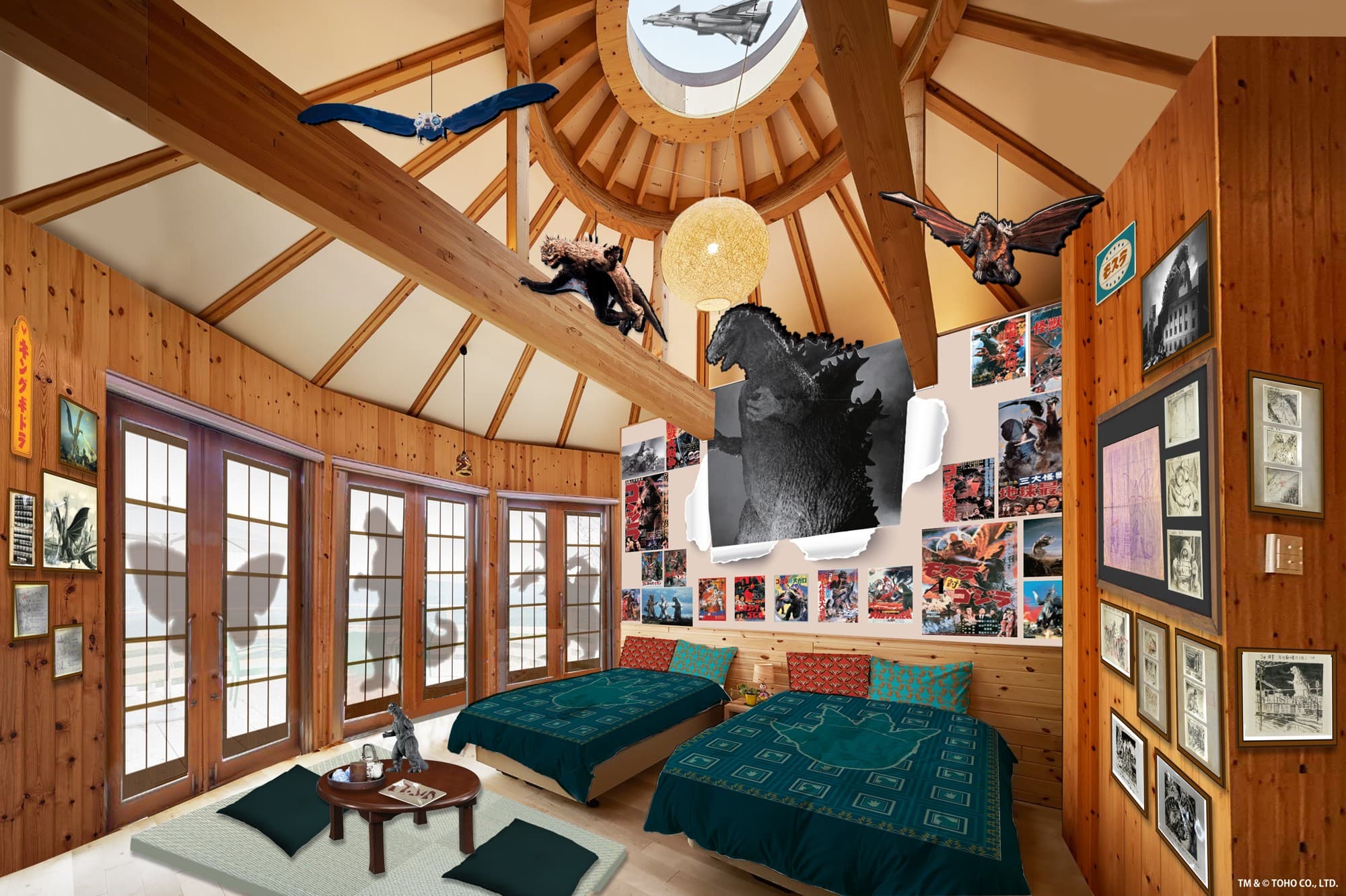 淡路島北部のラグジュアリーヴィラ「GRAND CHARIOT 北斗七星135°」 昭和ノスタルジー全開! ゴジラコラボルーム『昭和東宝怪獣資料室』 2025年12月20日(土)オープン