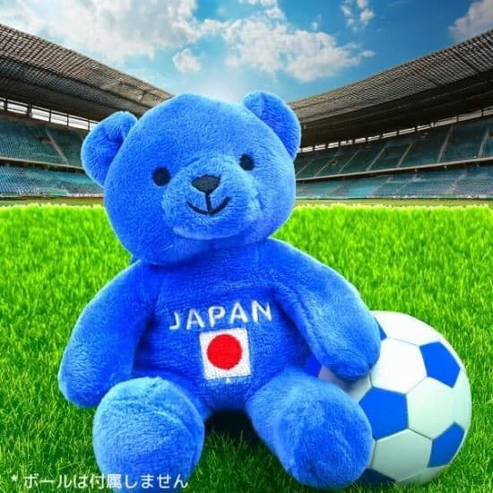 サッカーも推しぬいと一緒に日本を全力応援!どんなスポーツでも応援するテディベアです。