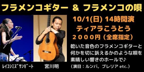 宮川明、レイコ・シミズ・サンギート出演　チャリティコンサート『フラメンコギター&フラメンコの唄』開催決定　カンフェティでチケット発売