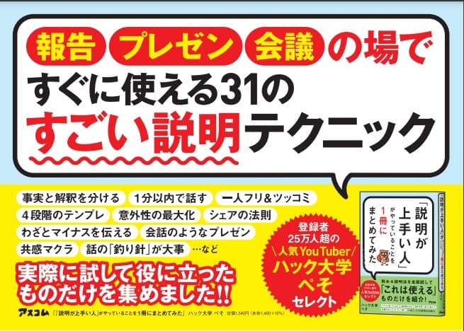 発売後３日で重版決定！！登録者数25万人超の大人気ビジネス系YouTuberが「ビジネスの最前線で実際に試して間違いなく使える」31の説明法を実例とともに紹介する書籍を発売！