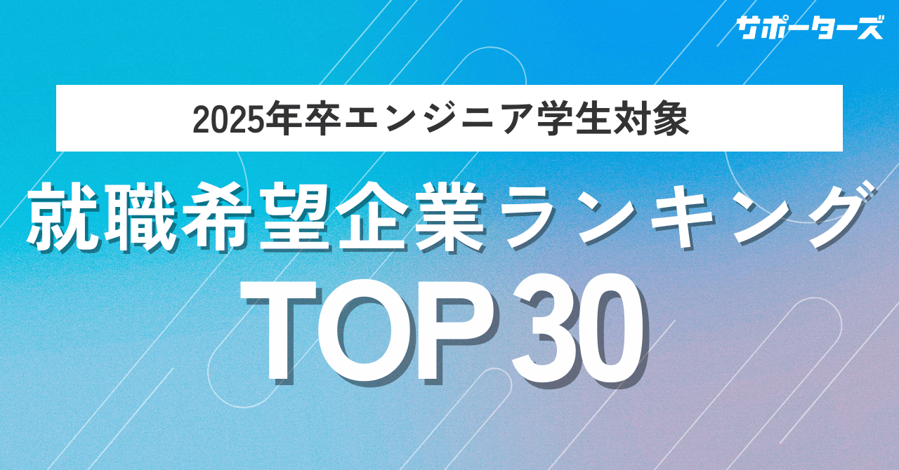 サポーターズ、「2025年卒 エンジニア学生対象 就職希望企業ランキング」TOP30を公開!