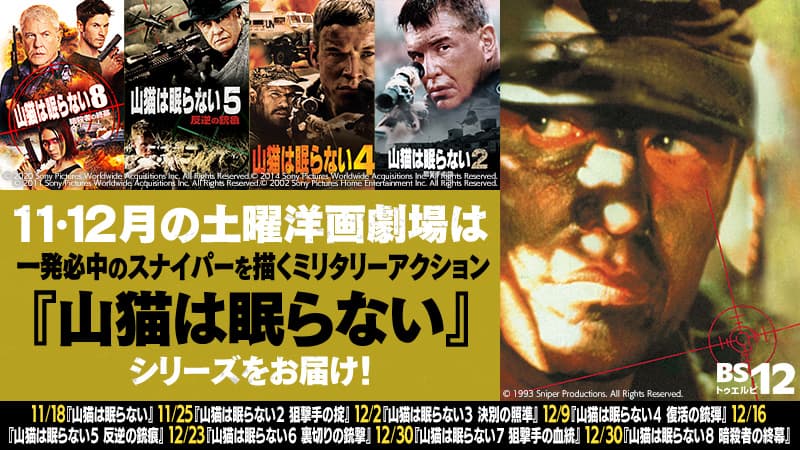 一発必中！スナイパー映画の金字塔『山猫は眠らない』シリーズ8作品 11・12月の「土曜洋画劇場」初回11月18日（土）よる7時～ BS12トゥエルビ