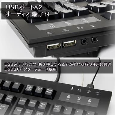 USBポート×2、オーディオ端子付き