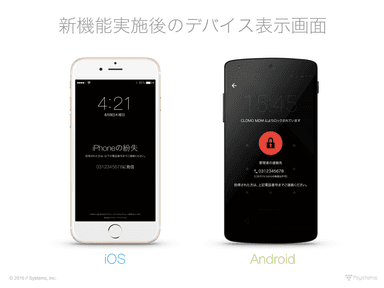 紛失対策強化機能適用後のデバイス表示画面(iOS / Android)