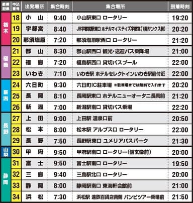 【無料送迎バス】栃木、福島、新潟、長野、山梨、静岡