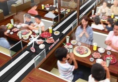 業界でも珍しい焼肉皿が高速レーンで客席まで運ばれてくる店