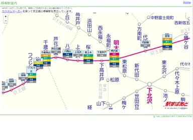 京王線の停車駅を表示したイメージ