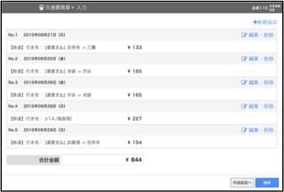 ICカードから読取られた交通費利用情報