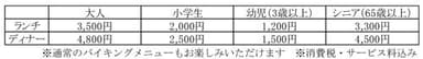 1階レストラン「グランカフェ」グルメバイキング料金表