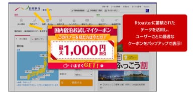 「Rtoaster」のポップアップ機能で表示している日本旅行の「マイクーポン」