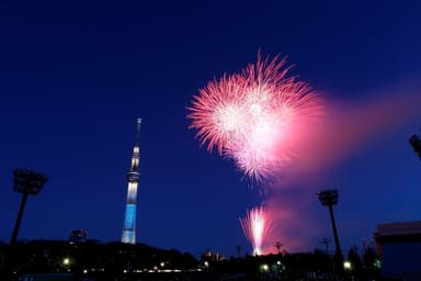 東京スカイツリー(R)と隅田川花火(イメージ)　(C)TOKYO-SKYTREE