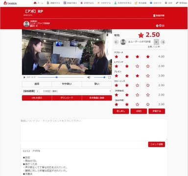 ロープレ動画のフィードバック画面