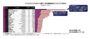 ＜ショッピングスポット部門＞SNS発信地点ランキング TOP20(2016年1～12月)