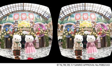 図2) Gear VR上での体験画面。言語に依存しない、アイコンを注視し続けるだけのシンプルな操作で、サンリオピューロランドの様々なエリアに移動し、様々な体験をすることができる