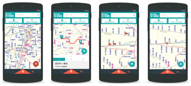 Androidアプリ向け「駅すぱあと 旅と路線図 for スゴ得」の各種画面イメージ