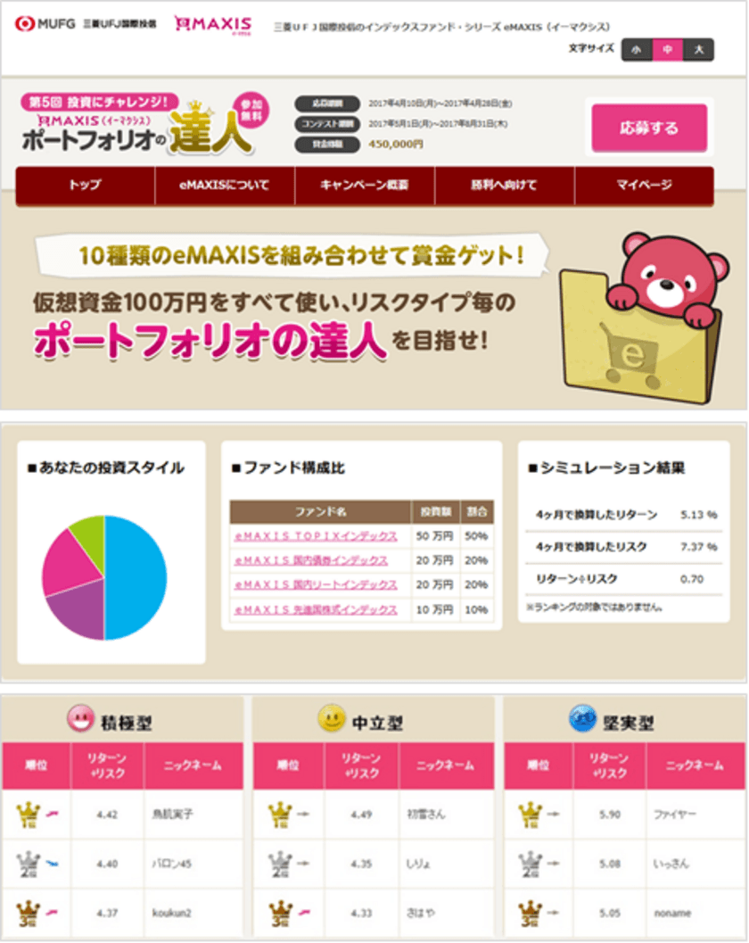 第5回 投資にチャレンジ！
eMAXIS「ポートフォリオの達人」コンテスト開催