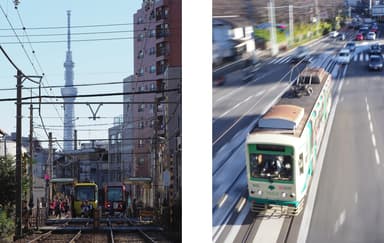 都電荒川線沿線の写真（1）と（2）連結（撮影：山下大祐氏）