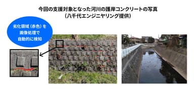 今回の支援対象となった河川の護岸コンクリートの写真