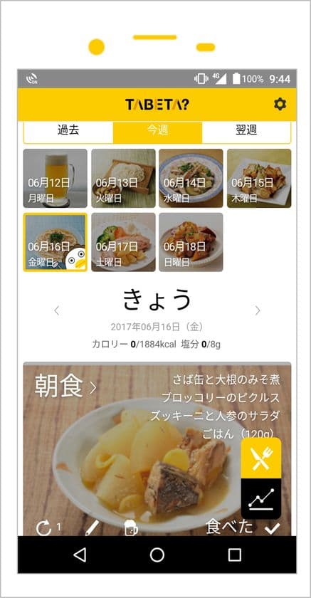 かんたん食生活改善アプリ『ＴＡＢＥＴＡ？』配信開始
健康的なコンビニや外食のメニュー、自炊レシピを提案します
