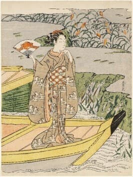 《見立玉虫　屋島の合戦》　鈴木春信　中判錦絵2枚続のうち左　明和3-4年(1766-67)頃 　ボストン美術館 　Bequest of Miss Ellen Starkey Bates&#44; 28.195