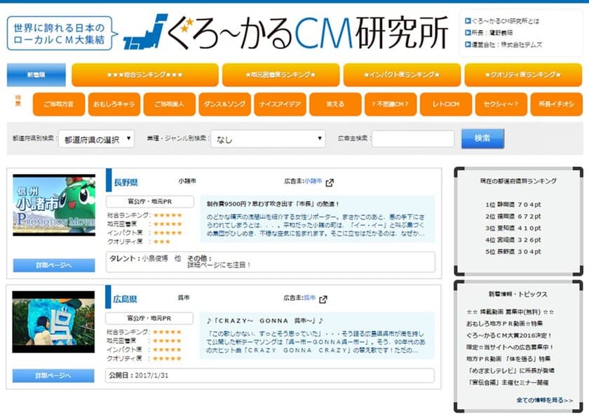 地方動画紹介サイト「ぐろ～かるCM研究所」が
動画の“拡散支援”サービスを開始