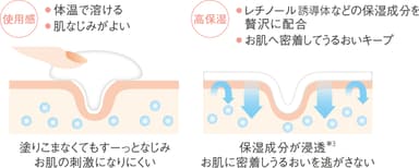 軽いテクスチャーと高い保湿力