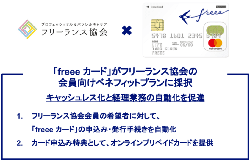 フリーランス協会が「freee カード」を会員向けベネフィットプランに採択。キャッシュレス化と経理自動化を促進、フリーランスの働き方改革を共同支援