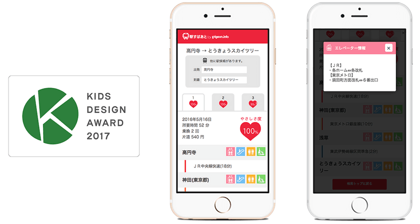 ベビーカーでの電車移動をサポートする
「駅すぱあと for Pigeon.info」が
キッズデザイン賞 審査委員長特別賞を受賞！