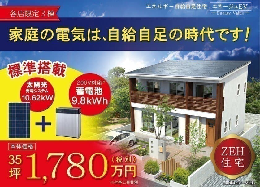 太陽光発電と蓄電池を標準搭載した新商品
「エネージュEV」発売！