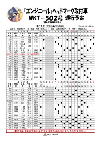 わたらせ渓谷鐵道　運行予定表