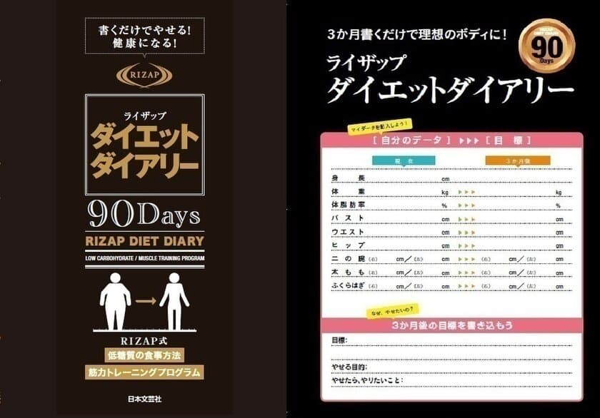 RIZAPからダイエットを成功に導く目標・行動管理記録帳
『ライザップダイエットダイアリー90Days』を
2017年10月21日(土)より発売　
毎日の“書く習慣”でボディメイク＆健康に