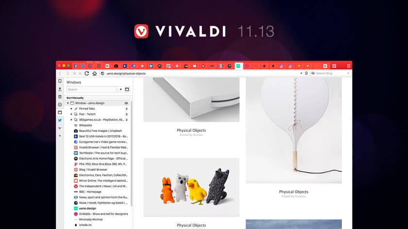 Webブラウザ『Vivaldi』、大量のタブを管理できる
ウィンドウパネルを搭載する最新バージョン1.13をリリース