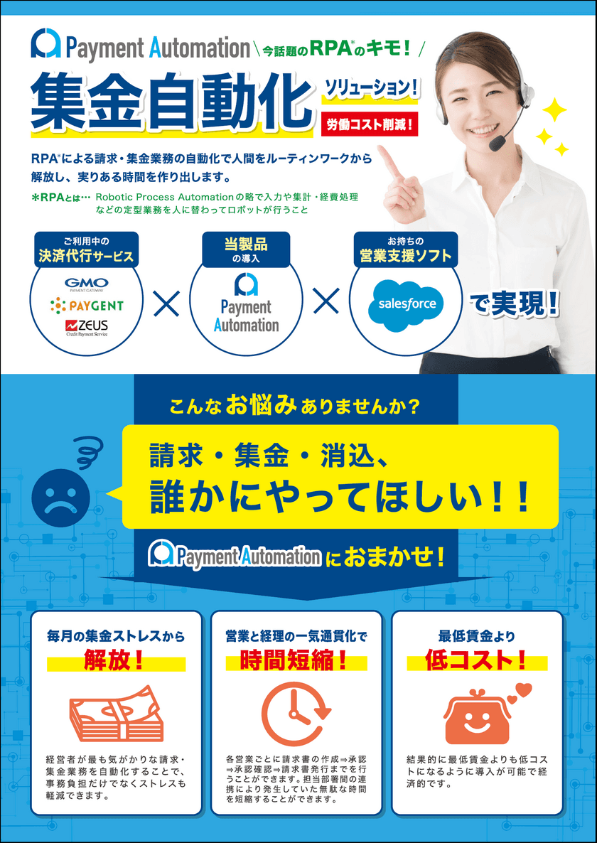 日本初のSalesforce向け請求・集金自動化アプリ誕生　
ITの力で中小企業経営者の集金ストレスを軽減