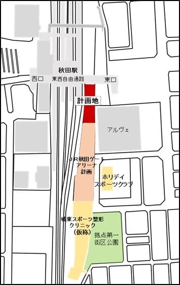 計画地とJR秋田駅東口周辺