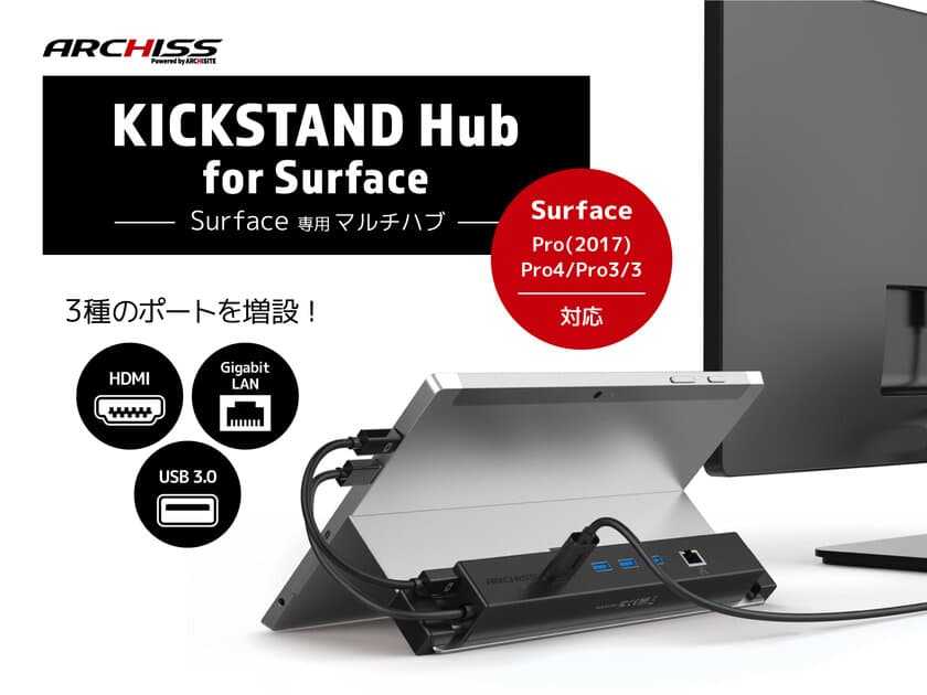 Surfaceのインターフェース不足を解決　
Surface専用のマルチハブ
「KICKSTAND Hub for Surface」を発売