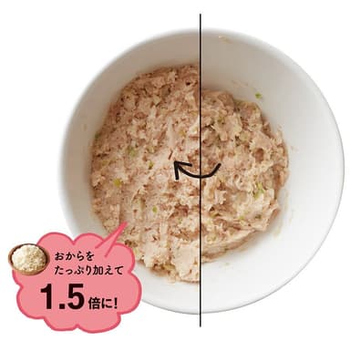 ひき肉におからを加えた「ふえる鶏ひき肉」