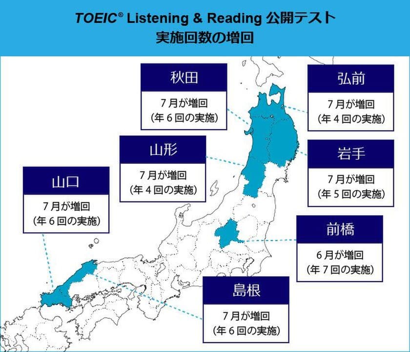 TOEIC(R) Listening & Reading公開テスト　
2018年度上期に7つの受験地で年間実施回数を増やします