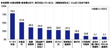 住居費・水道光熱費以外で毎月支払っていること