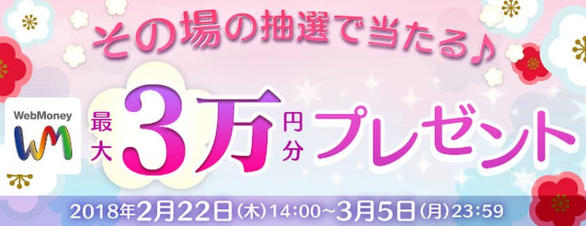 その場の抽選で当たる！
WebMoney最大3万円分プレゼントキャンペーン　
2月22日(木)より実施