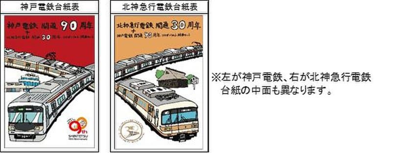 神戸電鉄開通90周年、
北神急行電鉄開通30周年を記念して
「コラボイラスト硬券セット」を発売します。