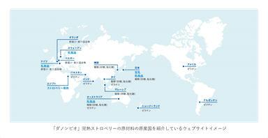 「ダノンビオ」完熟ストロベリーの原材料の原産国を紹介しているウェブサイトイメージ