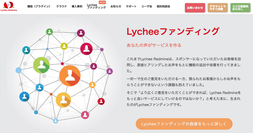 プロジェクト管理ツールで初の取り組み！
Lychee Redmineの開発支援スキーム
「Lycheeファンディング」を開始