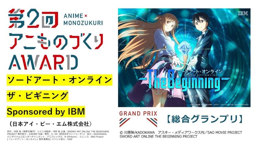 総合グランプリは“ソードアート・オンライン 
ザ・ビギニング Sponsored by IBM”
『第2回アニものづくりアワード』受賞全18作品を発表！